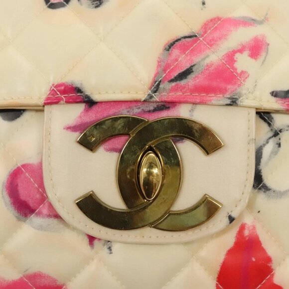 CHANEL Matelasse Chain Shoulder Bag Vinyl Coating White Gold CC Auth 1 - Picture 8 of 15